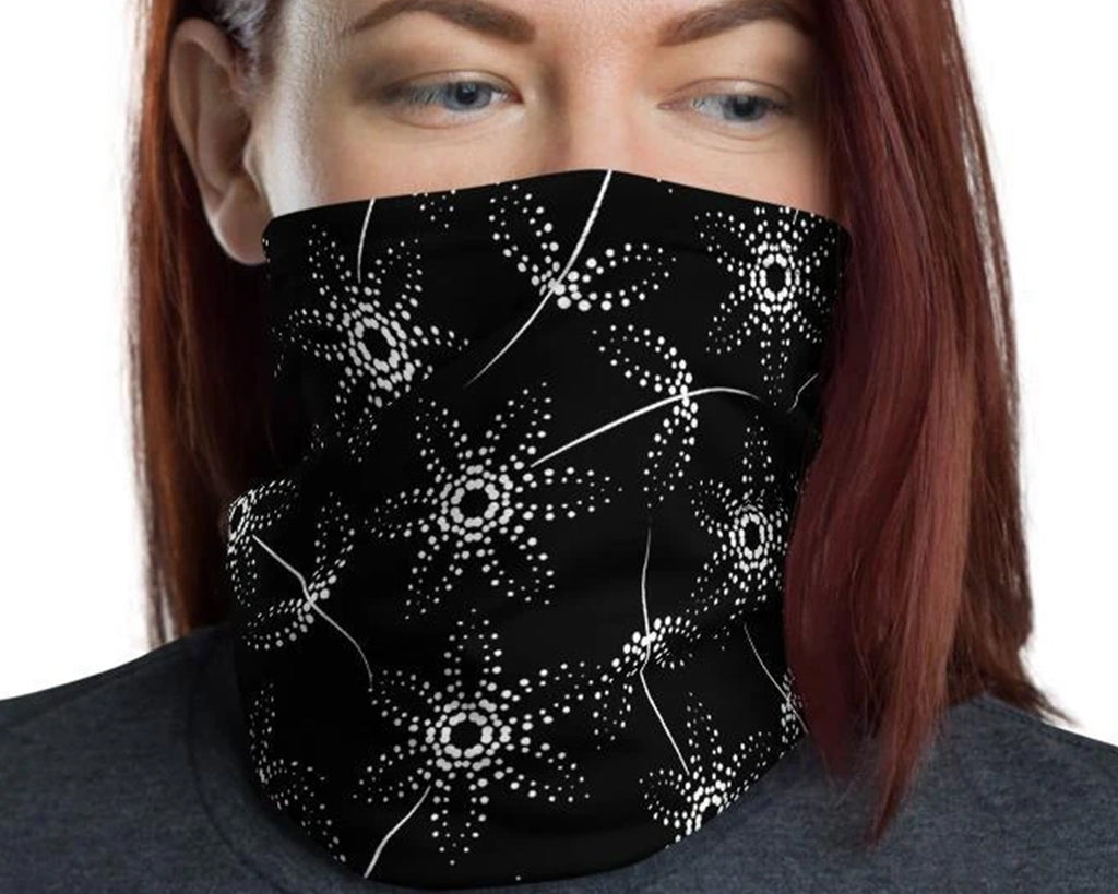 Abstract Black white flowers floral pattern Scarf tube mask Bandanna Neck gaiter cover face warmer, Yoga sports headband - US Fast Shipping