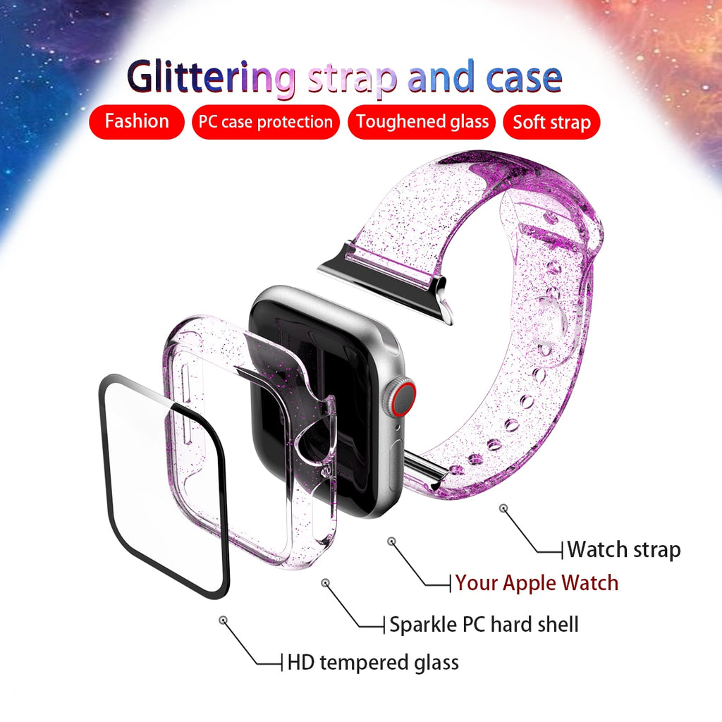 Glitter Strap+Tempered Glass Case Series 6 5 Transparent Slim Silicone