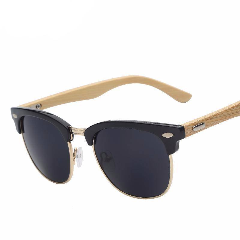 4 Designs, Half Metal Bamboo Mirror Sunglasses UV400