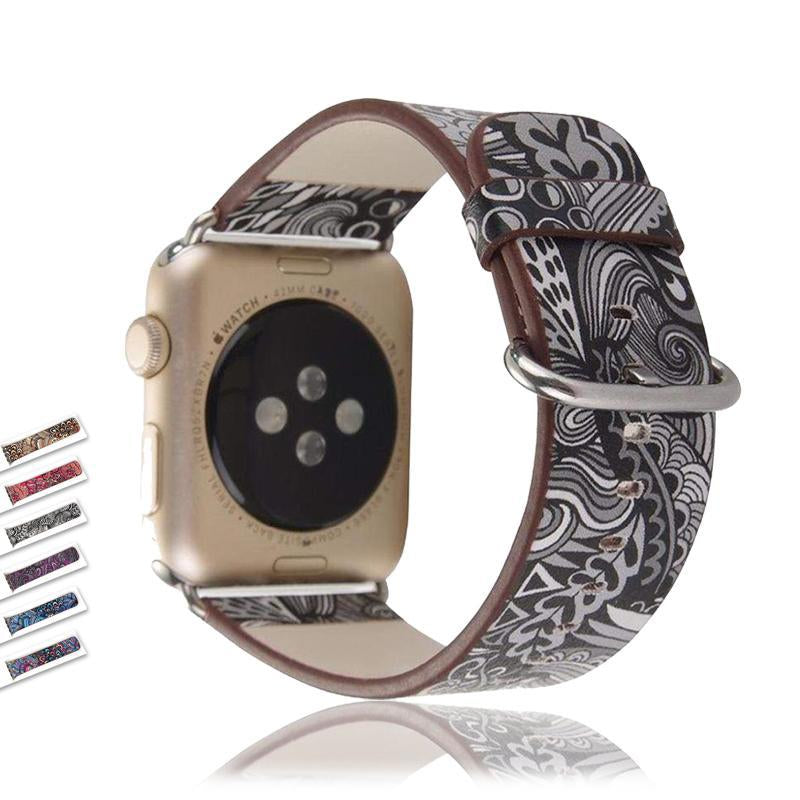 Apple Watch Leather Flower Print Band Strap Series 7 6 5 4