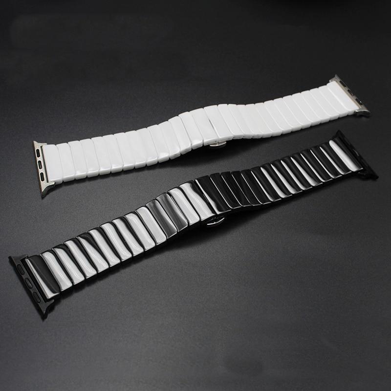 Accessories Apple Watch Series 5 4 3 2 Band, Ceramic link, Luxury Butterfly Clasp Loop Strap Black & white 38mm, 40mm, 42mm, 44mm - US Fast Shipping