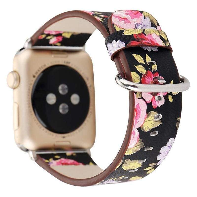 Apple Watch Series 7 6 5 Elegant Floral Printed Leather Loop Watchband