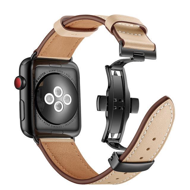 Apple Watch Series 7 6 5 4 Band Genuine Leather Rose Gold Connectors