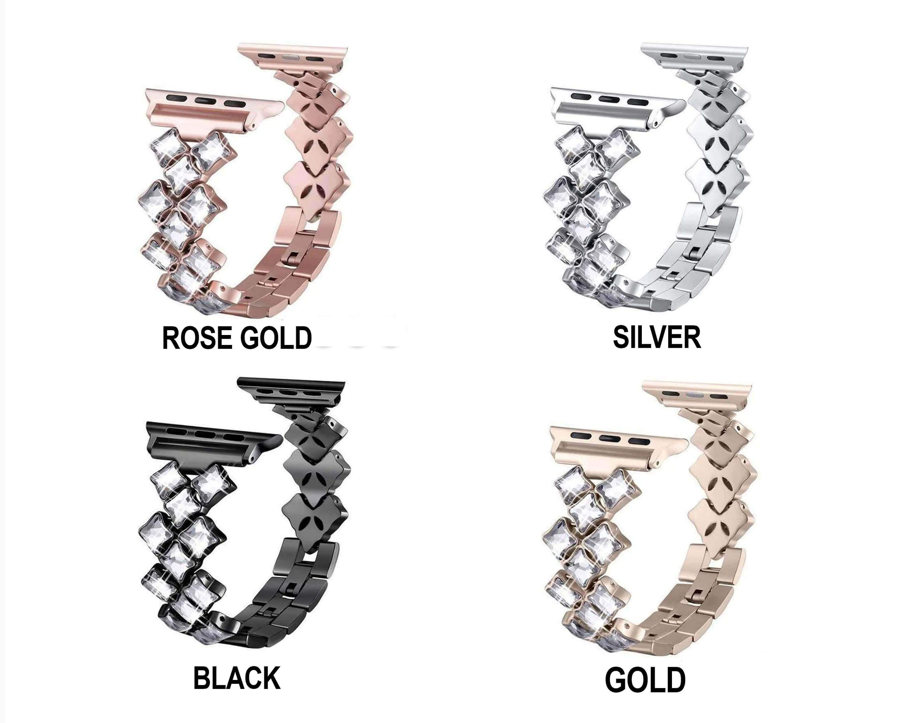 www. Apple Watch Bands Rose Gold Bling Diamond Stainless Steel Strap iWatch Bracelet Silver / 42mm / 44mm / 45mm