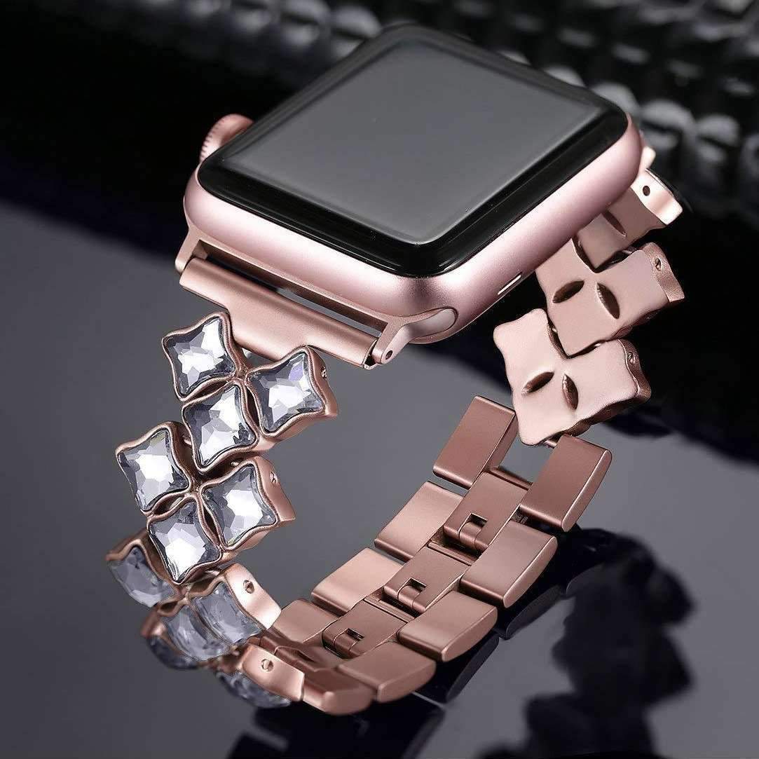 www.Nuroco Apple Watch bands rose gold Bling diamond Stainless Steel strap iWatch bracelet