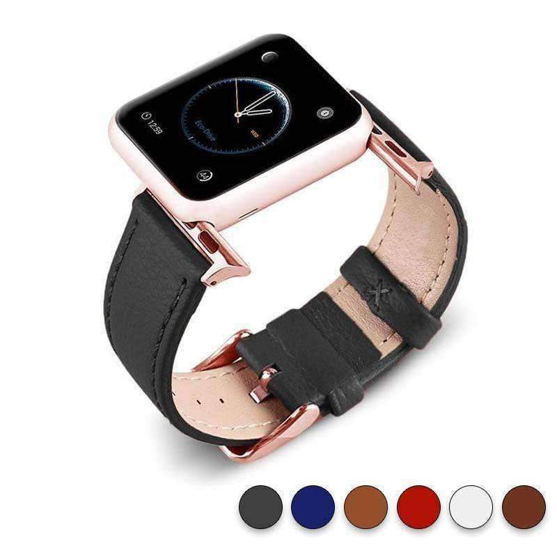 Accessories Black / 38mm/40mm Apple Watch Series 5 4 3 2 Band, Best iWatch Genuine Leather simple Watchband, Rose Gold Adaptor connector & buckle for 38mm, 40mm, 42mm, 44mm