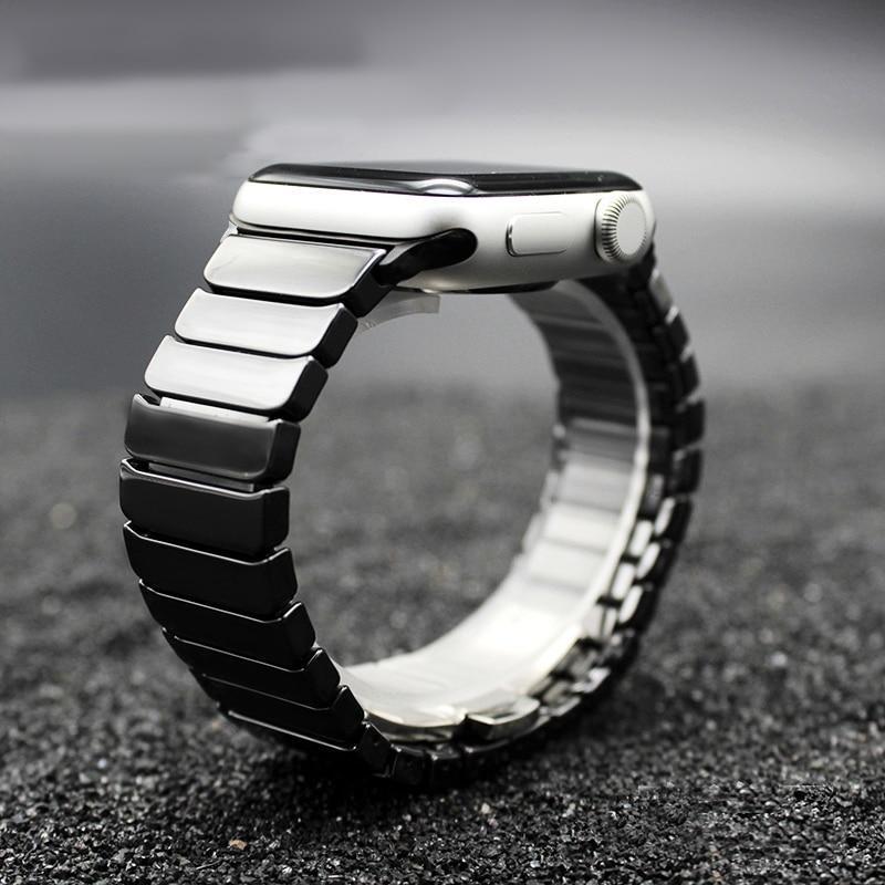 Accessories Black / 42mm / 44mm Apple Watch Series 6 5 4 Band, Ceramic Link Loop Strap Butterfly Clasp