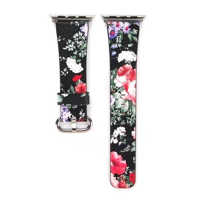 Accessories Black Floral / 38mm/40mm Apple Watch band Strap, Chinese Ink Painting Flower Vegan Leather,  44mm/ 40mm/ 42mm/ 38mm Wristband for iWatch Series 1 2 3 4