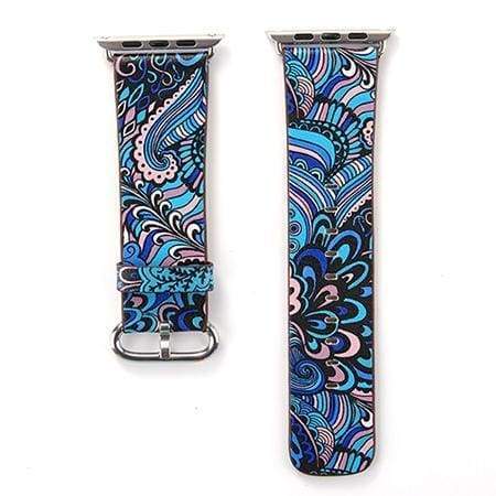 Accessories Blue / 38mm/40mm Apple Watch leather flower print band strap, 44mm/ 40mm/ 42mm/ 38mm Series 1 2 3 4