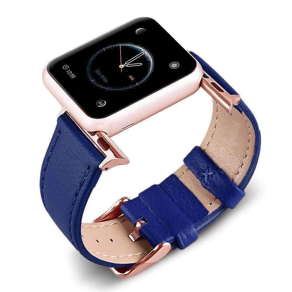 Accessories Blue / 42mm/44mm Apple Watch Series 5 4 3 2 Band, Best iWatch Genuine Leather simple Watchband, Rose Gold Adaptor connector & buckle for 38mm, 40mm, 42mm, 44mm