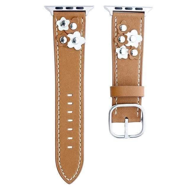 accessories Brown / 38mm / 40mm Apple Watch Series 5 4 3 2 Band, Genuine Leather Loop Nail Flower Strap Women Bracelet With Adapter Connector 38mm, 40mm, 42mm, 44mm