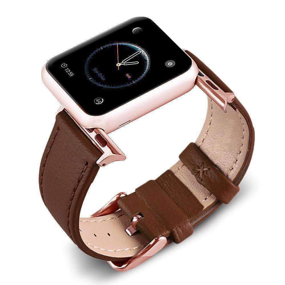 Accessories Brown / 42mm/44mm Apple Watch Series 5 4 3 2 Band, Best iWatch Genuine Leather simple Watchband, Rose Gold Adaptor connector & buckle for 38mm, 40mm, 42mm, 44mm