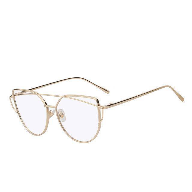accessories Gold clear lens Cat Eye Mirror Shades Sunglasses