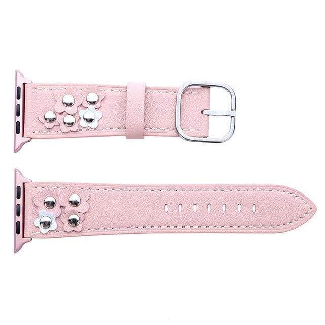 accessories Pink / 38mm / 40mm Apple Watch Series 5 4 3 2 Band, Genuine Leather Loop Nail Flower Strap Women Bracelet With Adapter Connector 38mm, 40mm, 42mm, 44mm