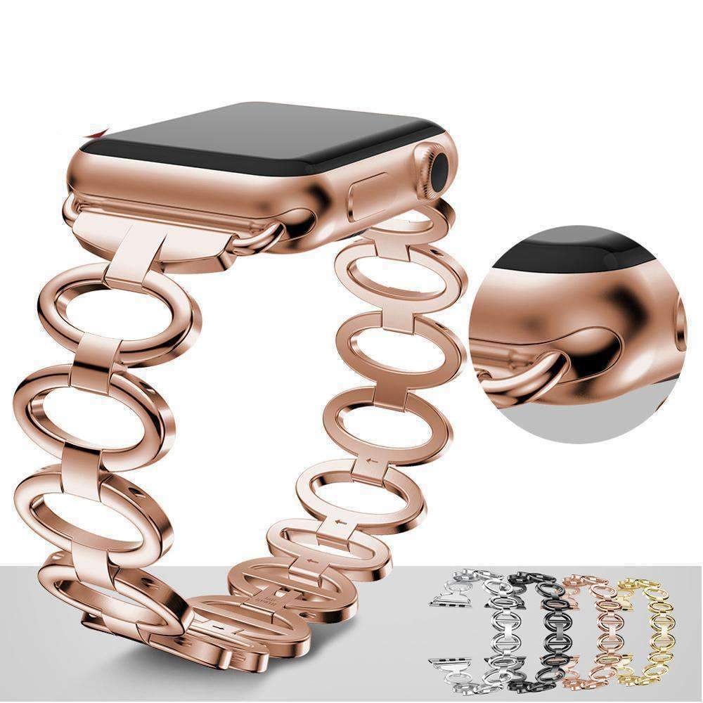 accessories Rose Gold / 42mm / 44mm Apple Watch Series 5 4 3 2 Band,  Elliptical Style Wristband, Stainless Steel Metal iWatch Strap 38mm, 40mm, 42mm, 44mm