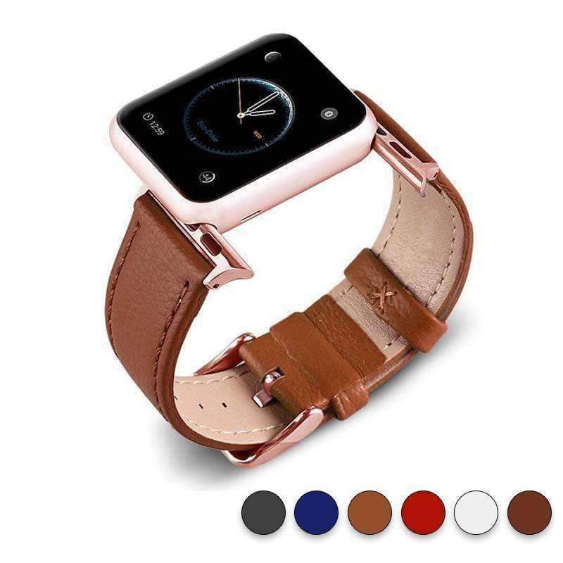 Accessories Tan / 38mm/40mm Apple Watch Series 5 4 3 2 Band, Best iWatch Genuine Leather simple Watchband, Rose Gold Adaptor connector & buckle for 38mm, 40mm, 42mm, 44mm