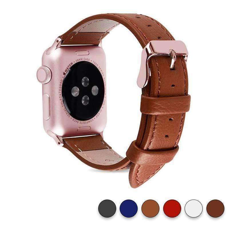 Accessories Tan / 42mm/44mm Apple Watch Series 5 4 3 2 Band, Best iWatch Genuine Leather simple Watchband, Rose Gold Adaptor connector & buckle for 38mm, 40mm, 42mm, 44mm