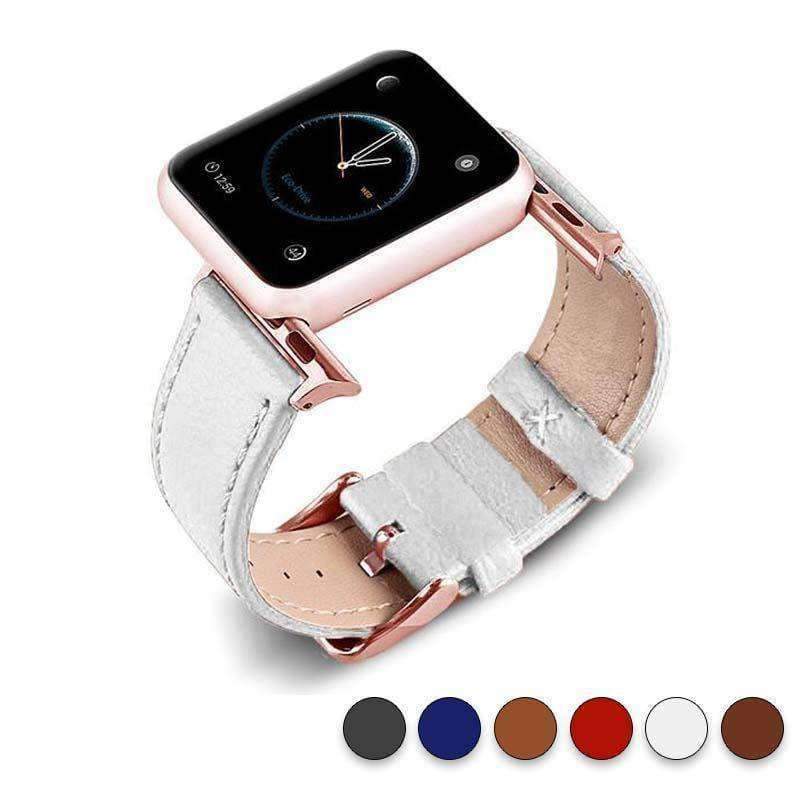 Accessories White / 38mm/40mm Apple Watch Series 5 4 3 2 Band, Best iWatch Genuine Leather simple Watchband, Rose Gold Adaptor connector & buckle for 38mm, 40mm, 42mm, 44mm