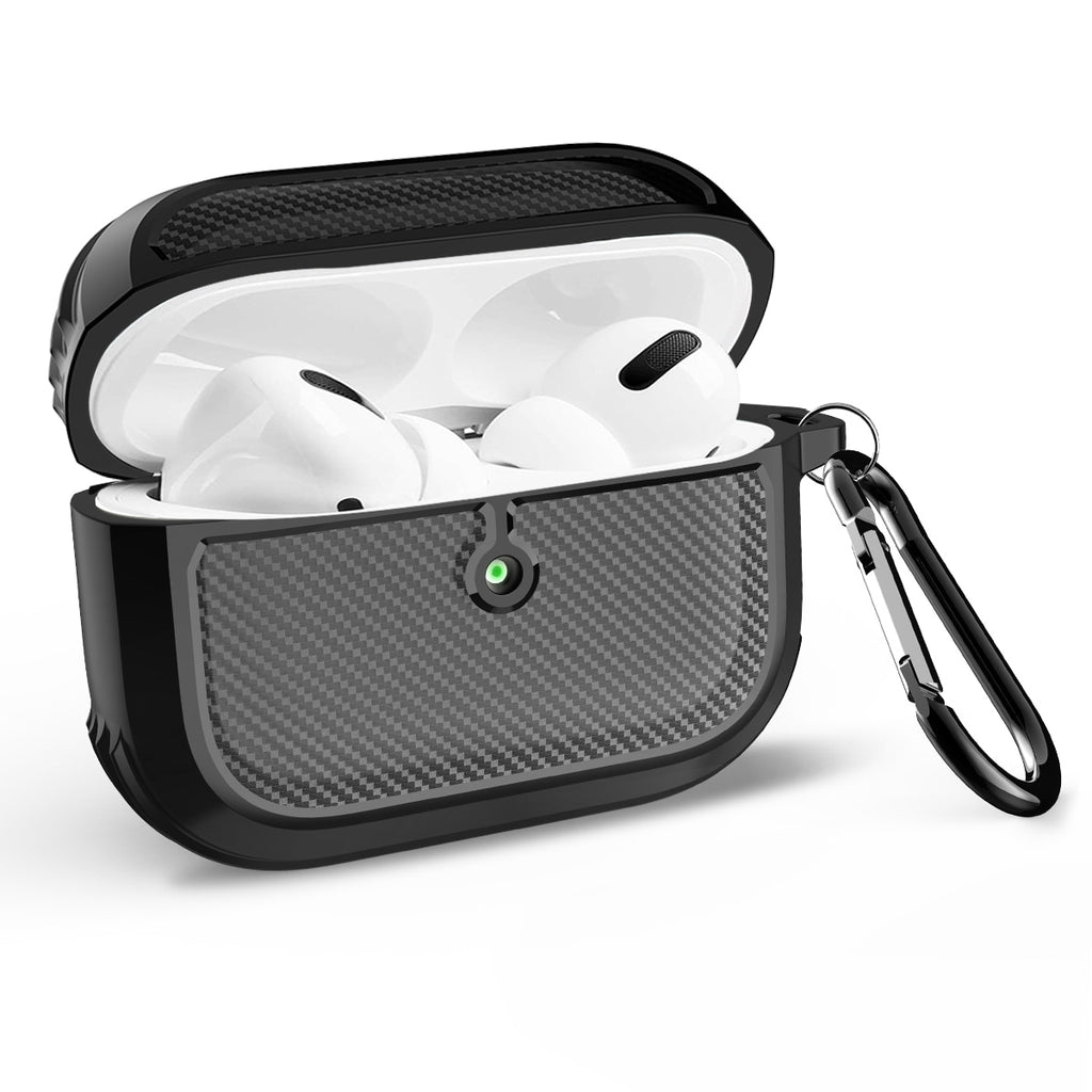 Carbon fiber Pattern for AirPods Pro Charging Case, Waterproof Protective Shock Resistant Silicone Cover Sports with Keychain|Earphone Accessories|