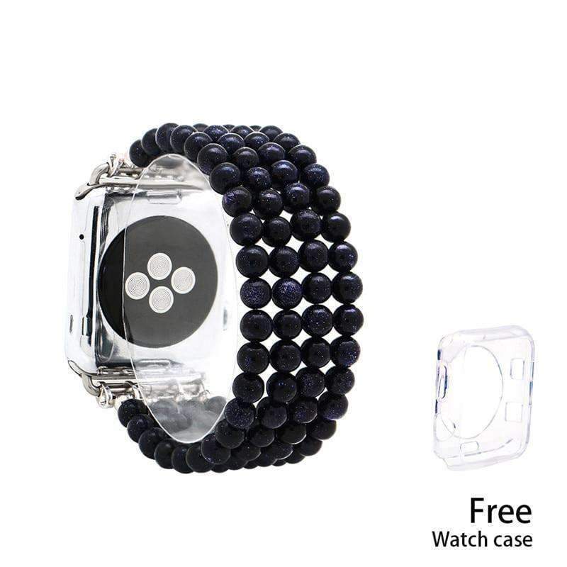 Apple Apple watch band bracelet lapis Natural Stone Watchband For iWatch, Blue Sandstone Women Elastic Watch strap  44mm/ 40mm/ 42mm/ 38mm