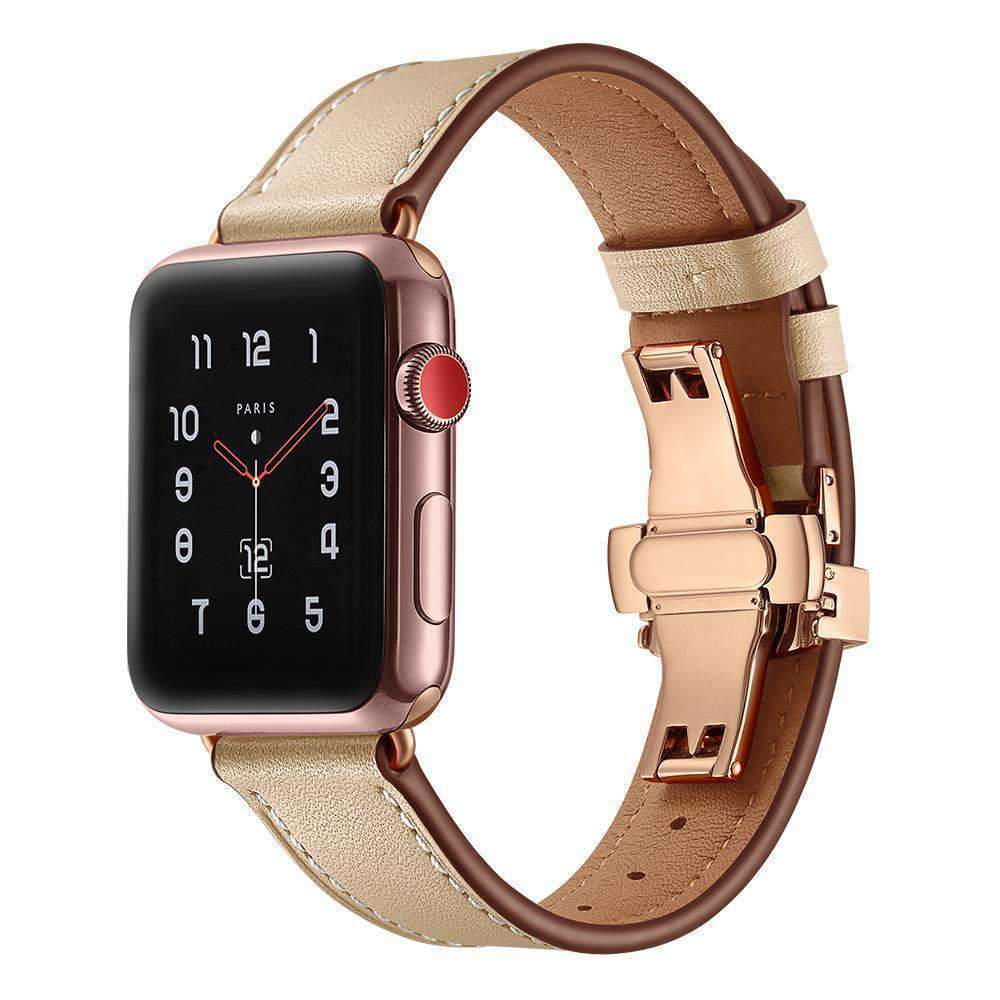 Genuine Leather Series 7 6 5 Luxury Rose Gold Butterfly Buckle Strap