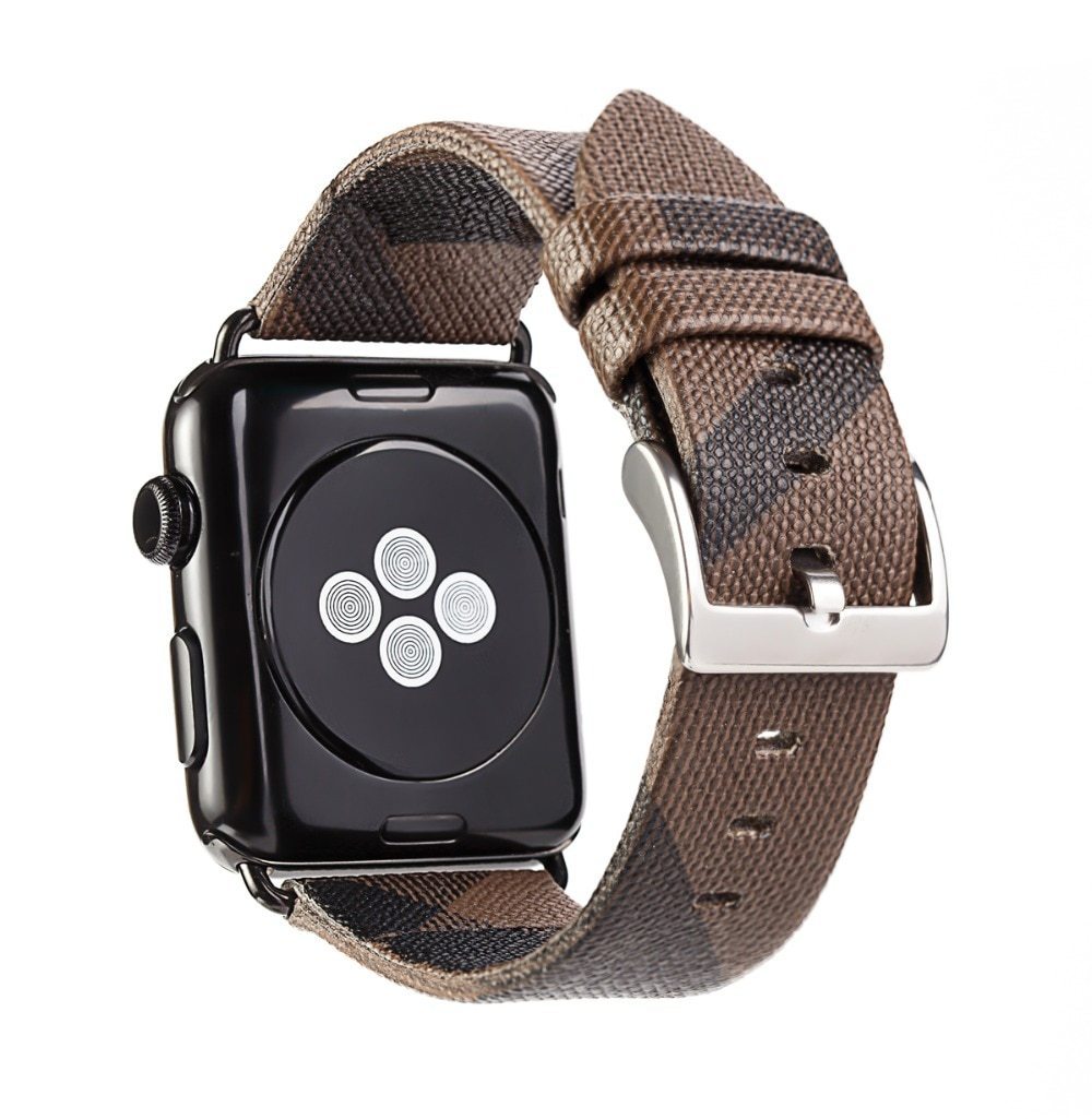 Plaid Checkered Leather w/ Silver Metal Connector Strap Series