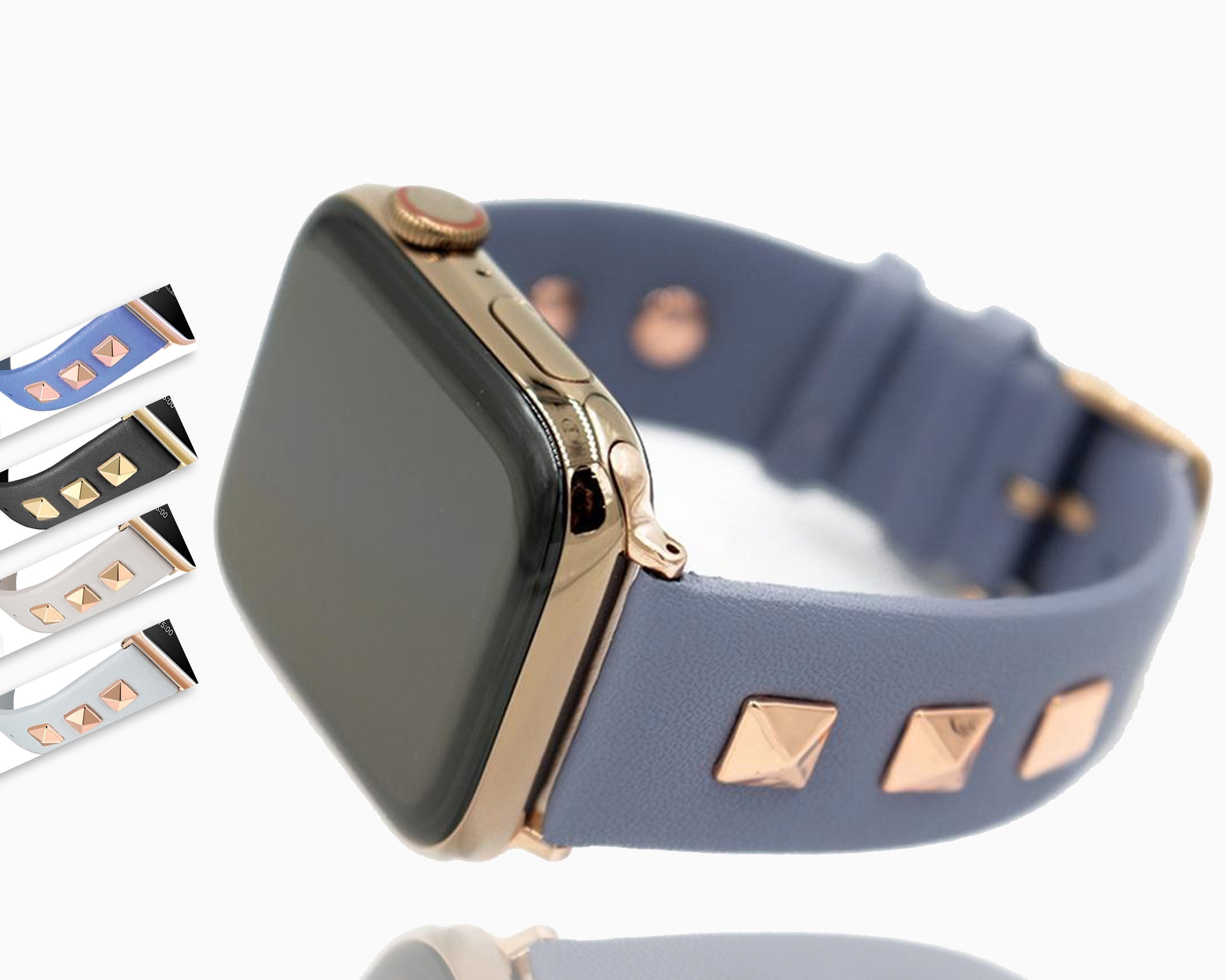 Rose Gold Metal Rivet Leather Sport Strap For iWatch Series 6 5 4