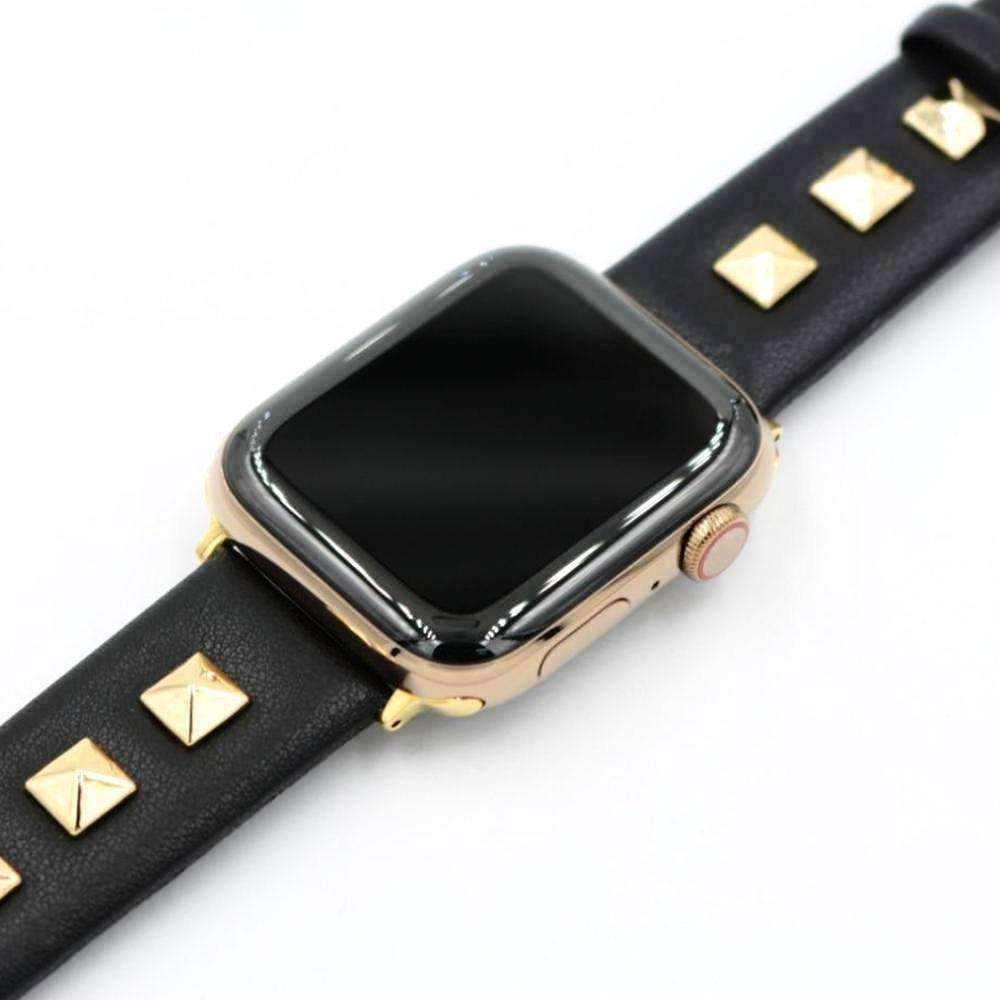 Black Leather Apple Watch Band, Studded Apple Watch Strap, 42mm