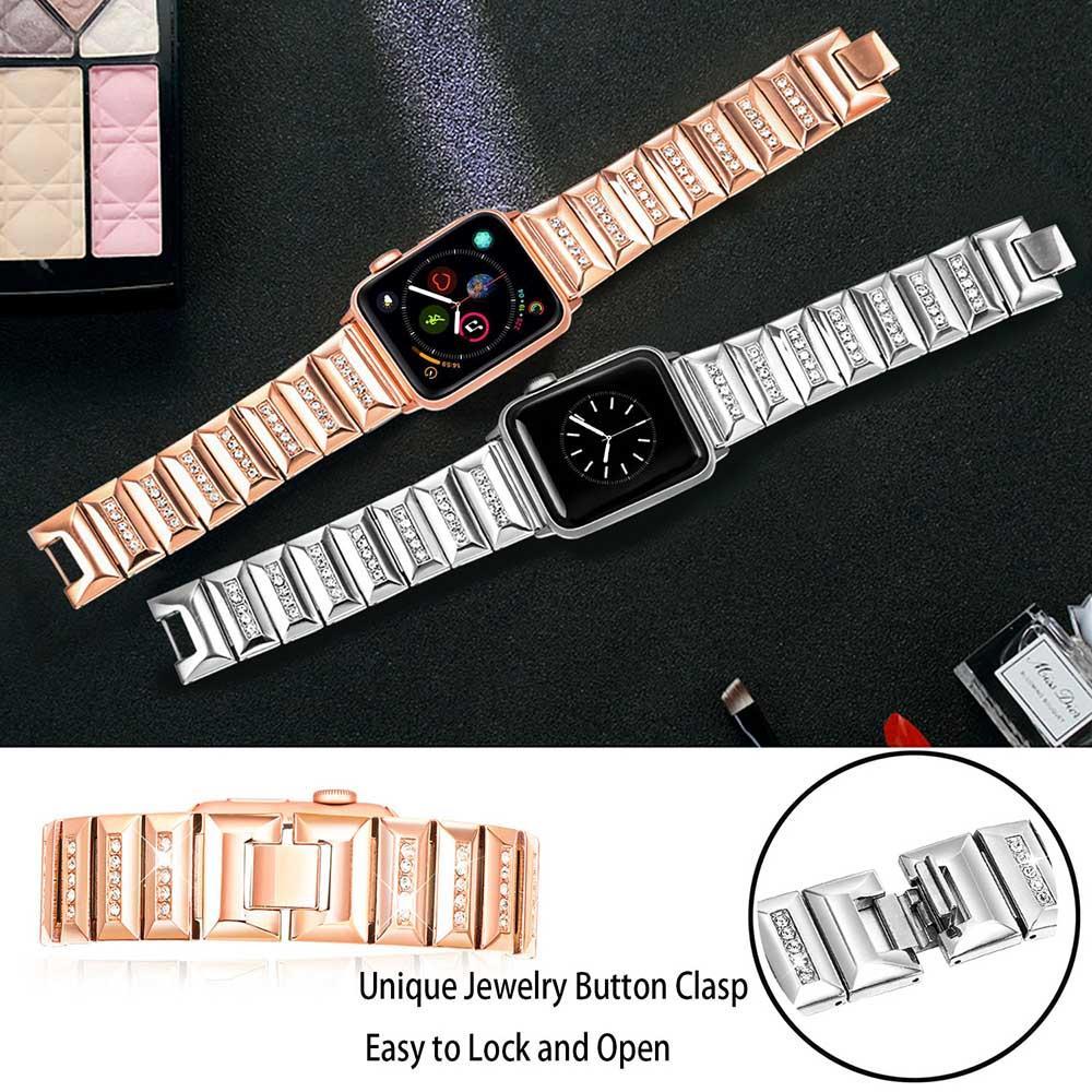 Apple Apple Watch Band, Series 5 4 3 crystal line bling Stainless Steel Strap, iced out Link Bracelet, Women Diamond iWatch 38mm, 40mm, 42mm, 44mm