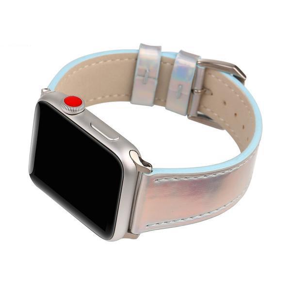Apple Apple Watch iridescent Metallic shine Faux Leather Watchband iwatch 4 40mm 44mm 38mm 42mm  Replacement Bracelet Strap