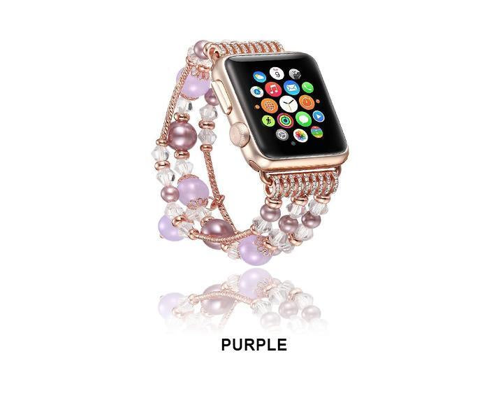 Apple Apple Watch Series 5 4 3 2  Band, Agate Beads Pearl Bracelet stretch Strap, iWatch Women Watchband Adapters 38mm, 40mm, 42mm, 44mm