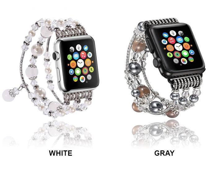 Apple Apple Watch Series 5 4 3 2  Band, Agate Beads Pearl Bracelet stretch Strap, iWatch Women Watchband Adapters 38mm, 40mm, 42mm, 44mm