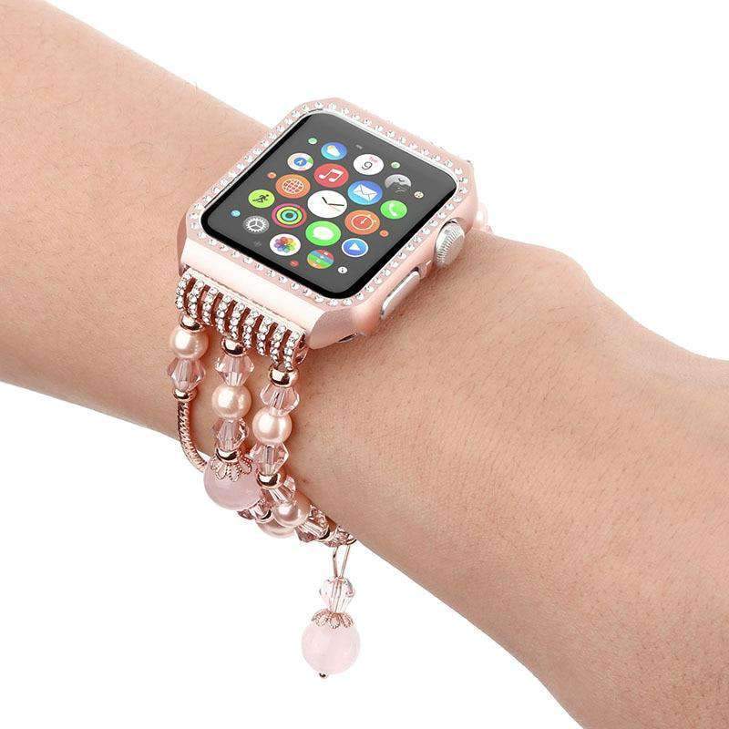 Apple Apple Watch Series 5 4 3 2 Band, Agate Wrist Belt Metal Case Luxury Accessories for Women 38mm, 40mm, 42mm, 44mm
