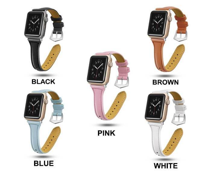 Silver buckle Slim Band, Cow Leather Strap iWatch Series 7 6 5 4 3 2