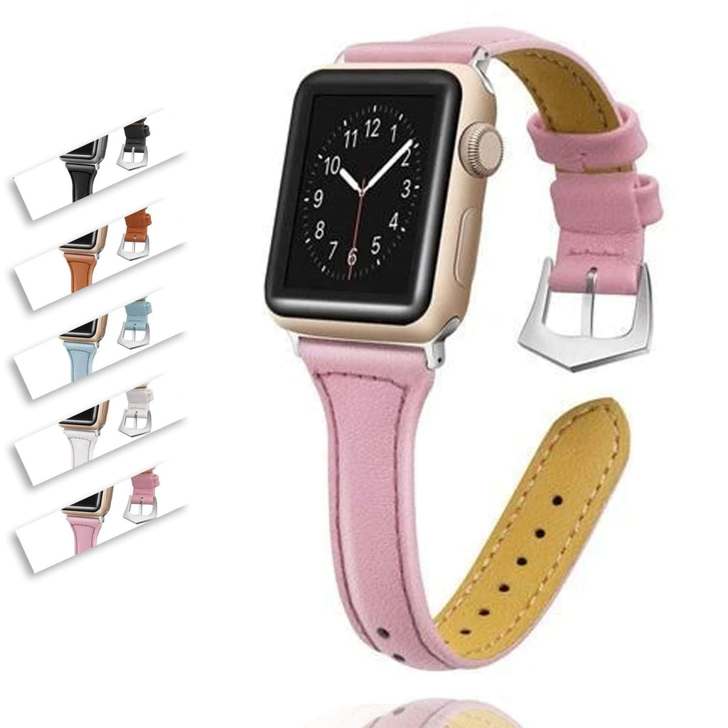 Silver buckle Slim Band, Cow Leather Strap iWatch Series 7 6 5 4 3 2