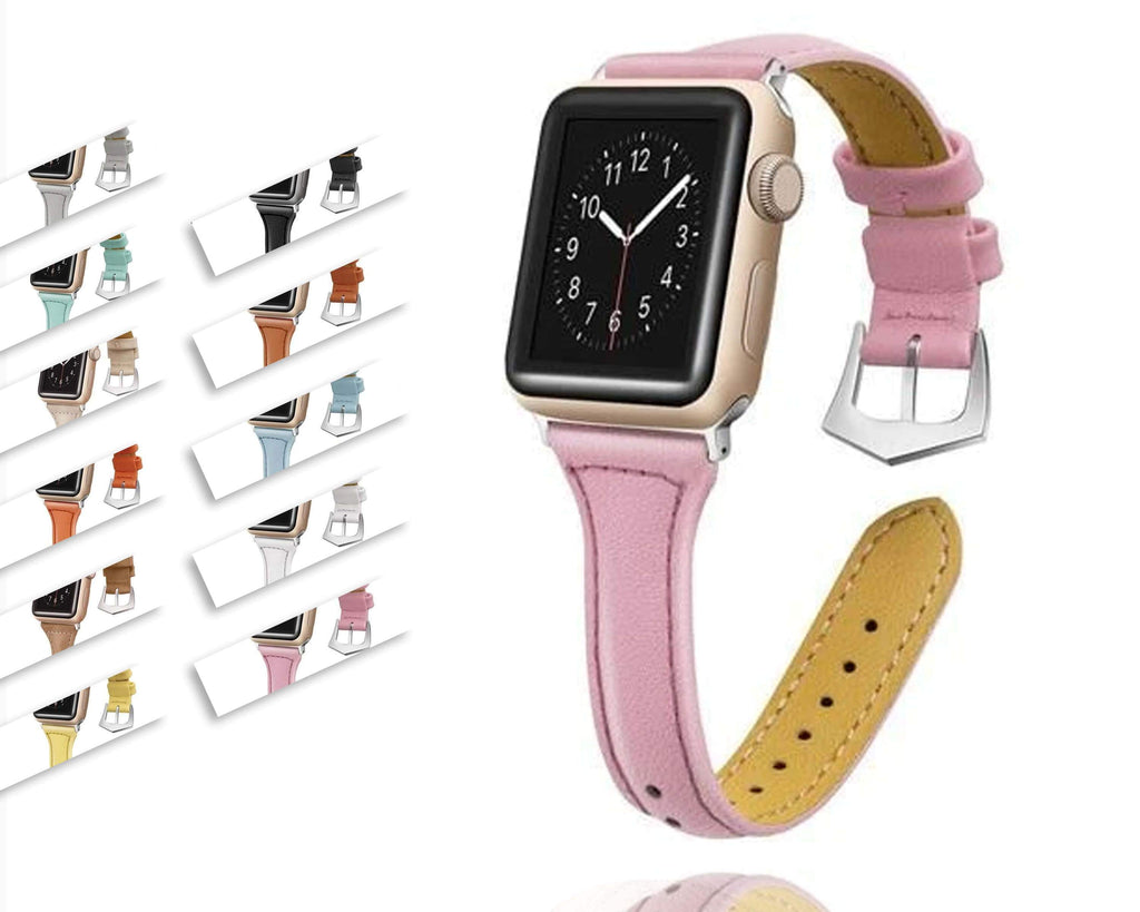 Apple Silver buckle Apple Watch women slim Band, Cow Leather Strap iWatch bracelet girl Watchband 38/40mm 42/44mm Series 6 5 4 3 - US fast shipping