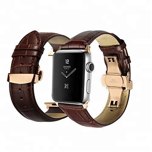 Apple Apple Watch Series 5 4 3 2 Band, Crocodile Grain cow Leather Butterfly Buckle Bands iWatch 38mm, 40mm, 42mm, 44mm -  US Fast Shipping