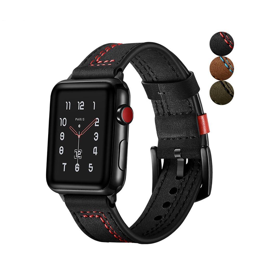 Apple Apple Watch Series 5 4 3 2 Band, Genuine Leather Strap Watchband Belt Bracelet 38mm, 40mm, 42mm, 44mm -  US Fast Shipping