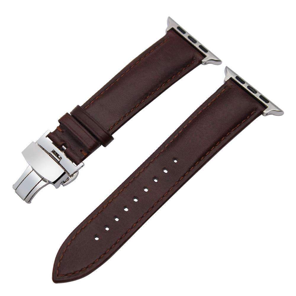 Apple Apple Watch Series 5 4 3 2 Band, Italian Genuine Leather Watchband Crazy Horse, Steel Butterfly Buckle Wrist Bracelet 38mm, 40mm, 42mm, 44mm