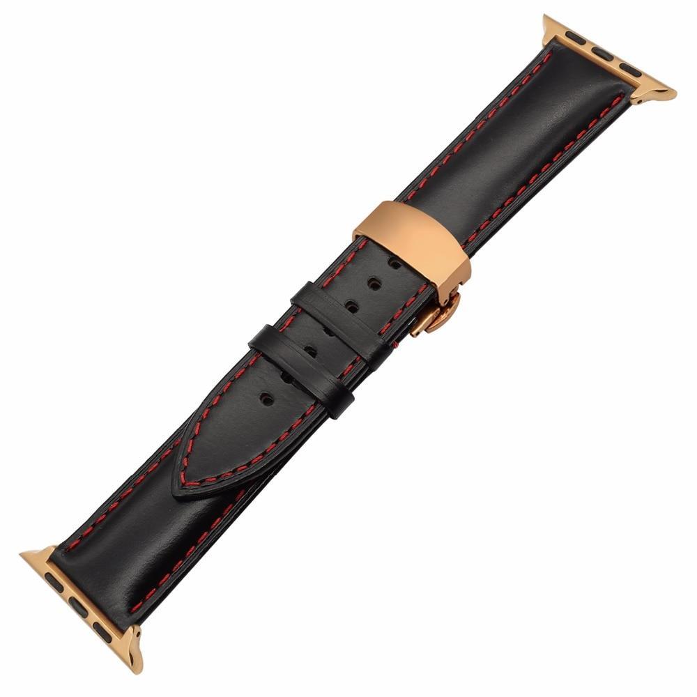 Apple Apple Watch Series 5 4 3 2 Band, Italy Calf Genuine Leather Watchband Butterfly Buckle Band Wrist Strap 38mm, 40mm, 42mm, 44mm