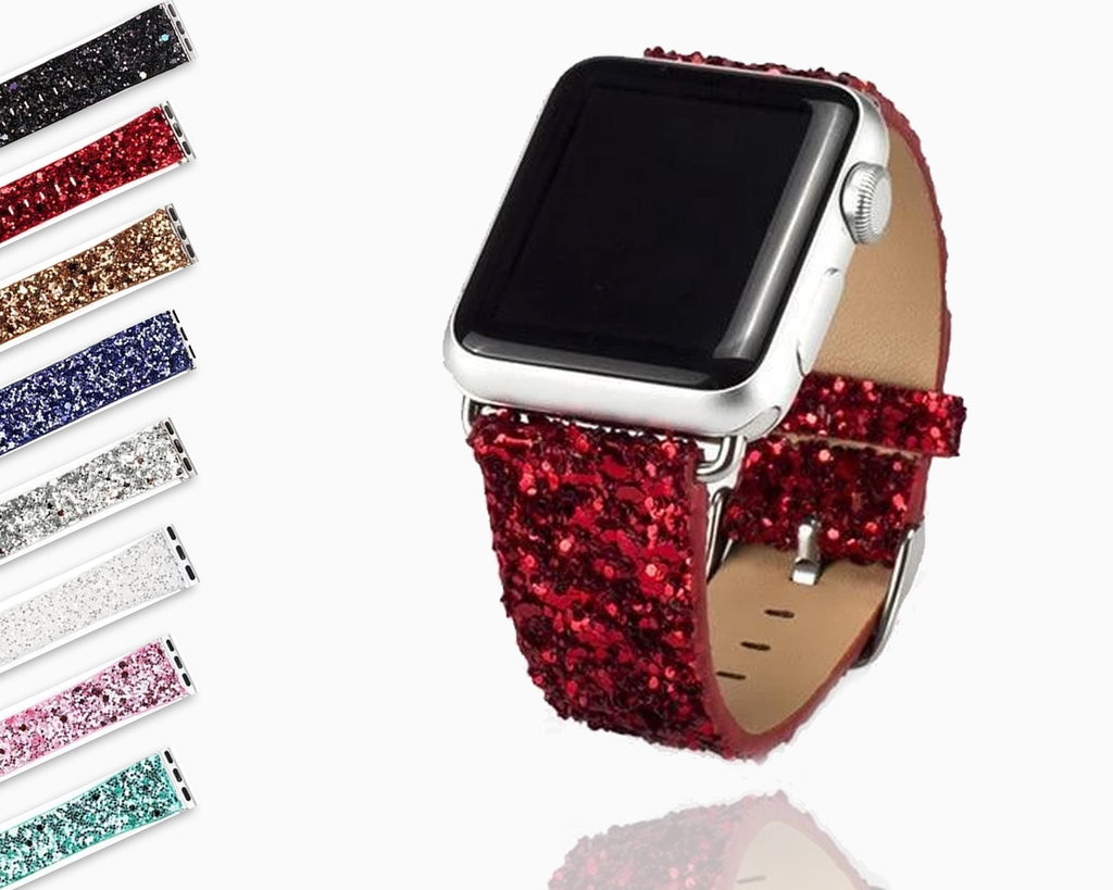 Luxury Apple Watch Sparkle Glitter Bling Leather Band Series 7 6 5