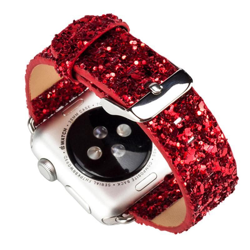 Apple Apple Watch Band Series 6 5 4 3 2 1 Luxury Sparkle Glitter Bling Leather Strap with Silver Adapter iWatch 38/40mm 42/44mm Bracelet Watchband