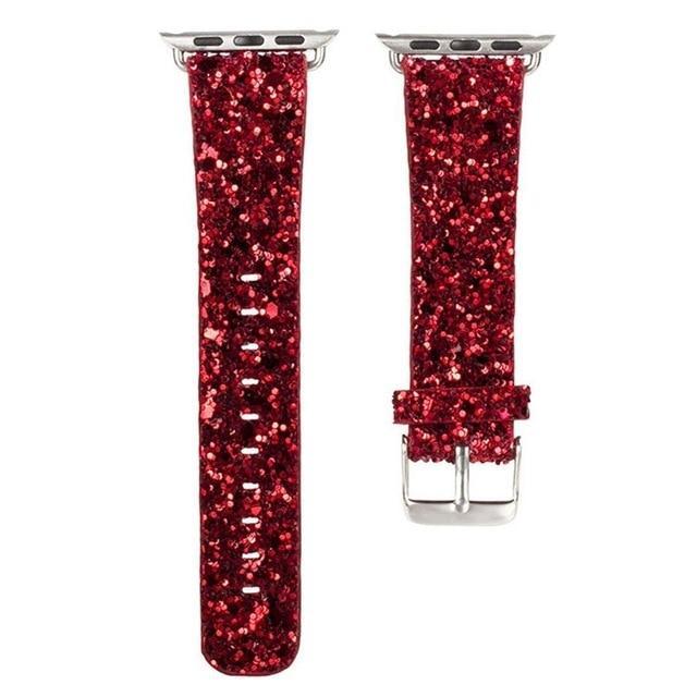 NEW Red Bling Glitter Apple Watch Band Solid Sparkly Glitter Leather Band For Apple Watch Multiple  main image 2