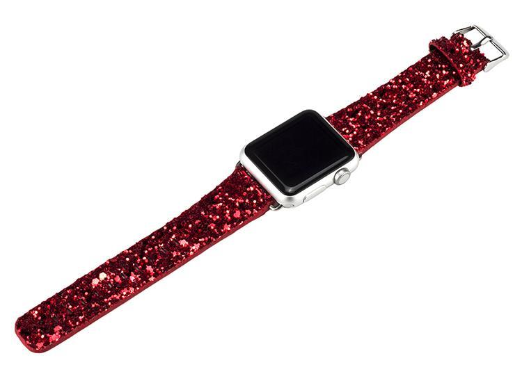 NEW Red Bling Glitter Apple Watch Band Solid Sparkly Glitter Leather Band For Apple Watch Multiple  main image 4