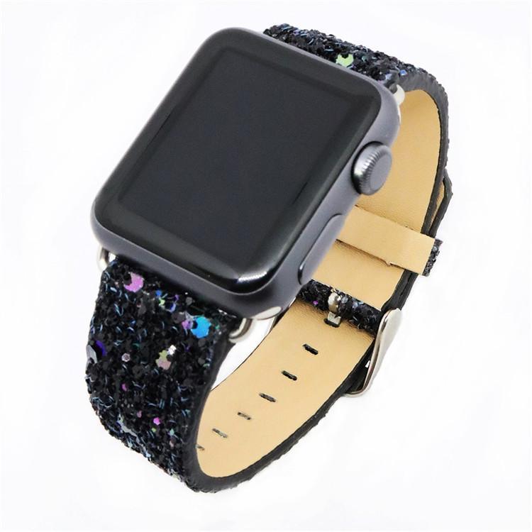 Jollychic Watches Store Luxury Apple Watch Sparkle Glitter Bling Leather Band Series 7 6 5 White / 38mm, 40mm, 41mm