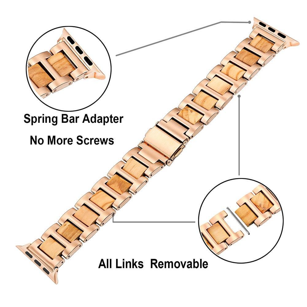 Apple Apple Watch Series 5 4 3 2 Band, Nature Wood & Stainless Steel Wrist Strap Bracelet Watchband for iWatch 38mm 40mm, 42mm, 44mm