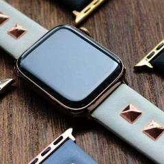 Apple Apple Watch Series 5 4 3 2 Band, Punk gold Studded Leather Rivets Design, fits iWatch, 38mm, 40mm, 42mm, 44mm