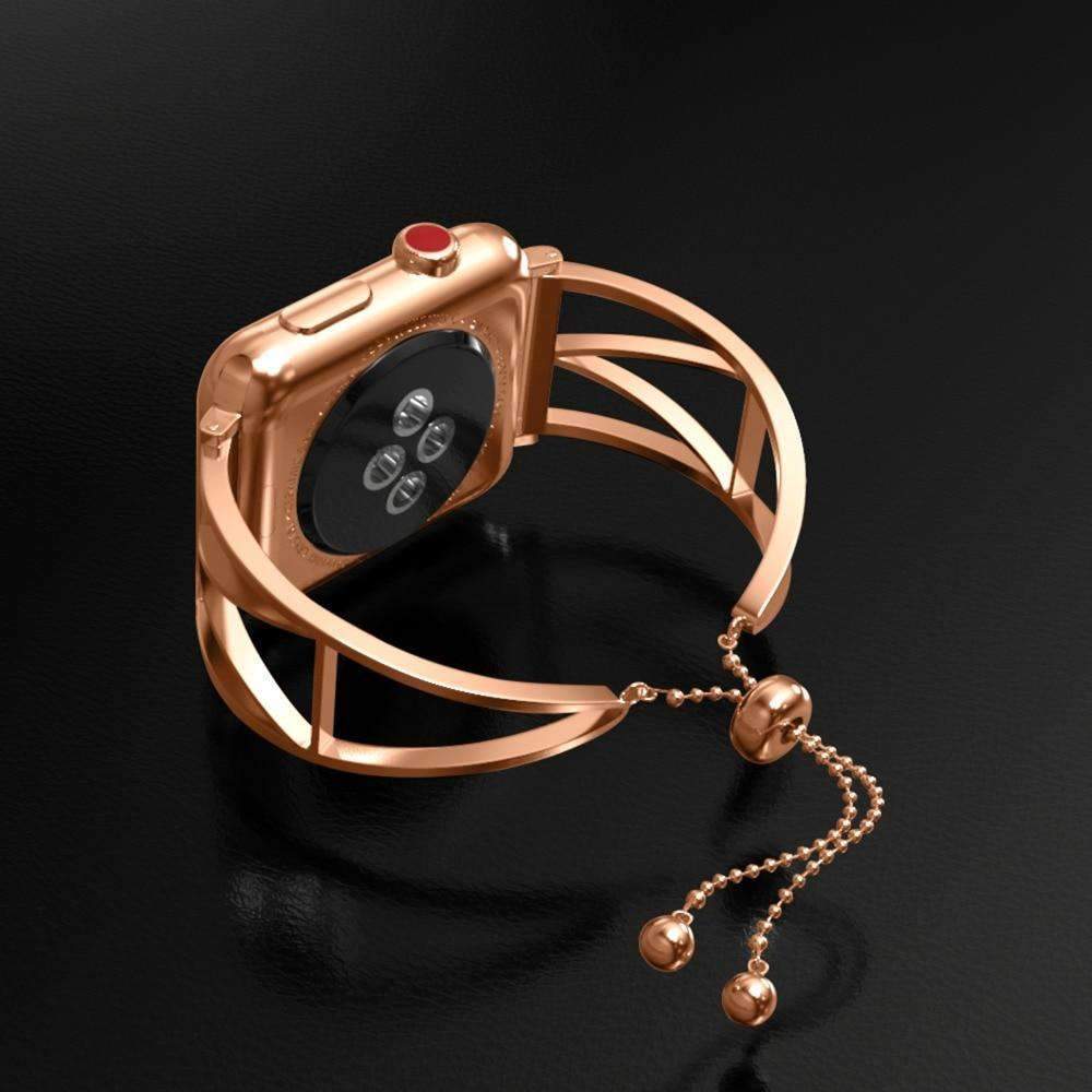 Apple Apple Watch Series 5 4 3 2 Band, Rose Gold Stainless Steel Bangle Cuff Bracelet Double bead buckle 38mm, 40mm, 42mm, 44mm