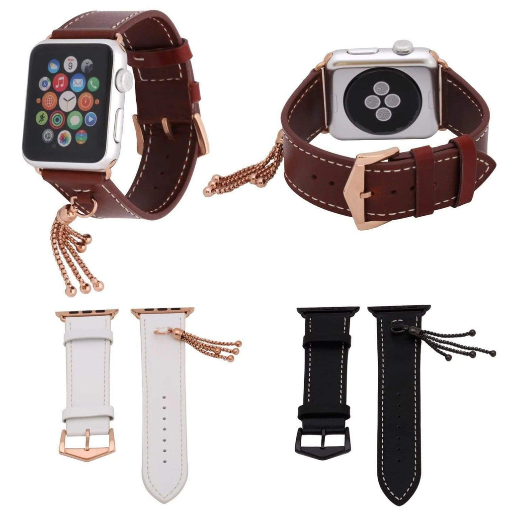 Apple Apple Watch Series 5 4 3 2 Band, Rose gold Watch band Women Fashion Tassels Cowhide Genuine Leather Strap 38mm, 40mm, 42mm, 44mm