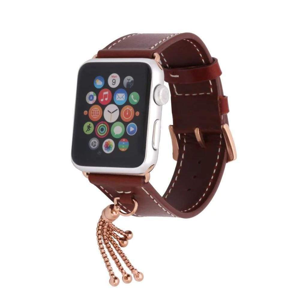 Apple Apple Watch Series 5 4 3 2 Band, Rose gold Watch band Women Fashion Tassels Cowhide Genuine Leather Strap 38mm, 40mm, 42mm, 44mm